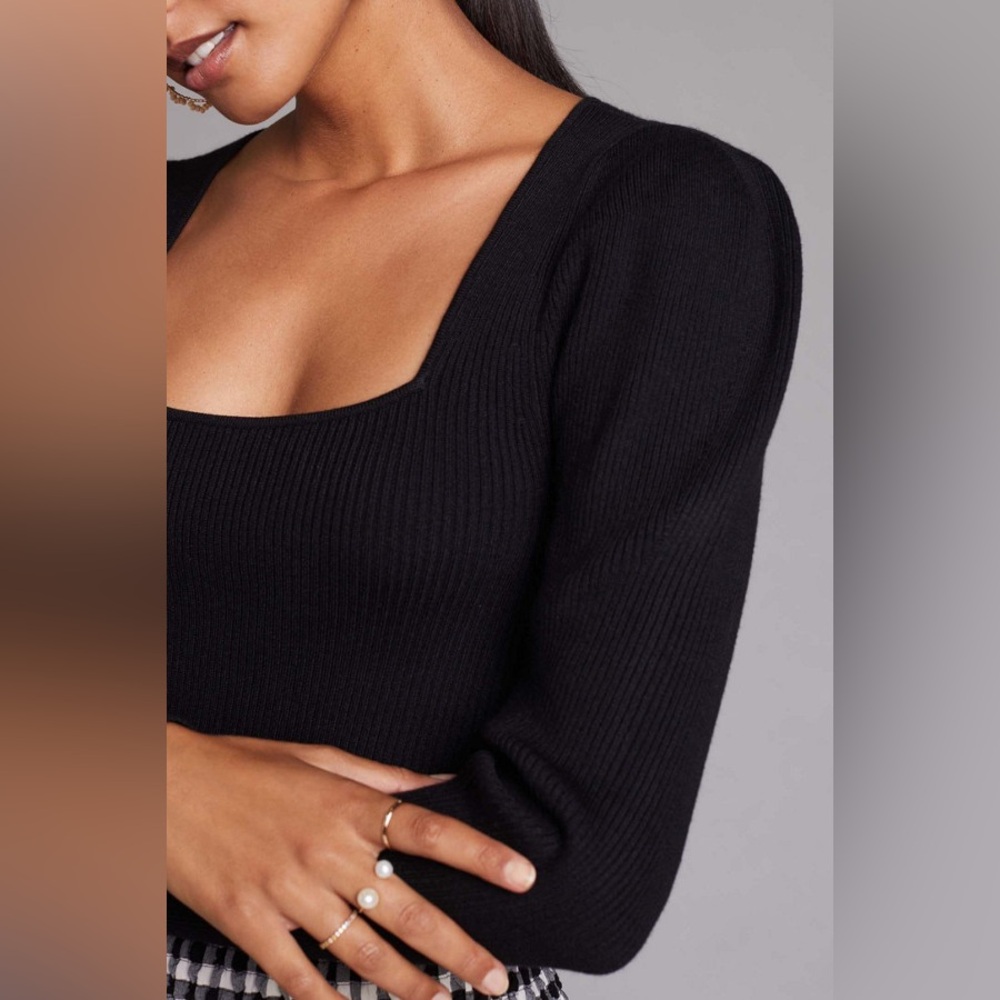 Maeve Black Ribbed Blouse - Picture 2 of 8